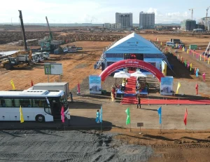 Groundbreaking ceremony area for the investment project to build and operate the repair and maintenance service for aviation vehicles, equipment and ground commercial technical services No. 2. Photo: Sao Mai